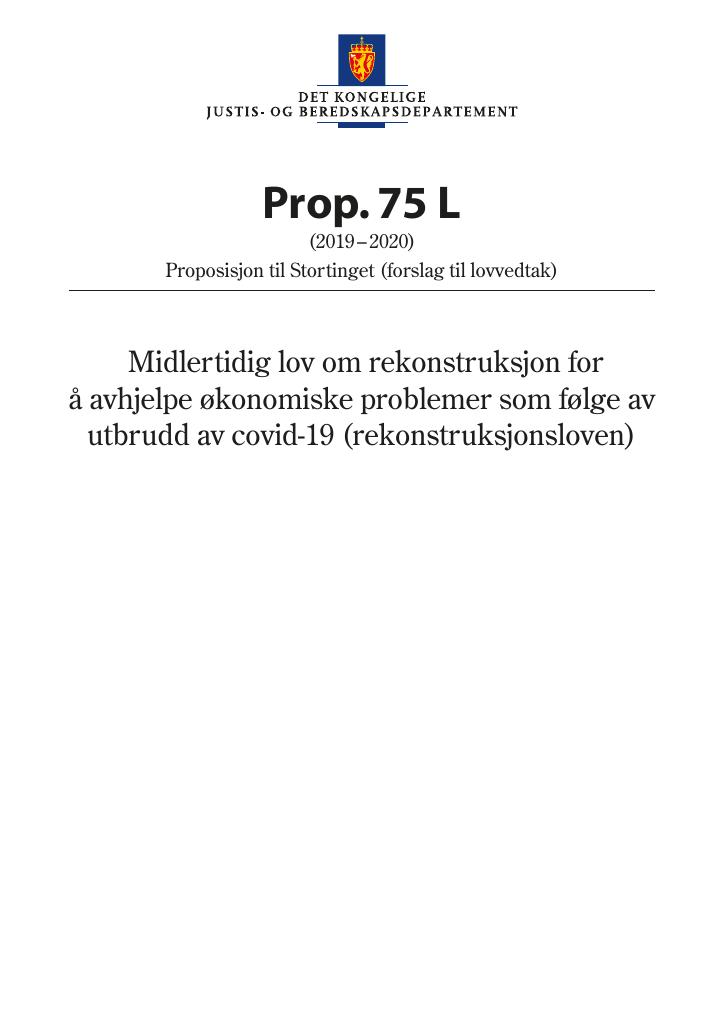 Forsiden av dokumentet Prop. 75 L (2019–2020)