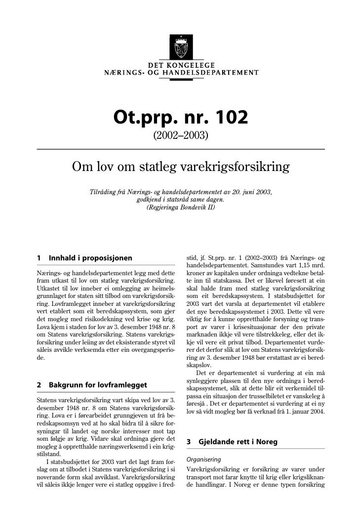 Forsiden av dokumentet Ot.prp. nr. 102 (2002-2003)