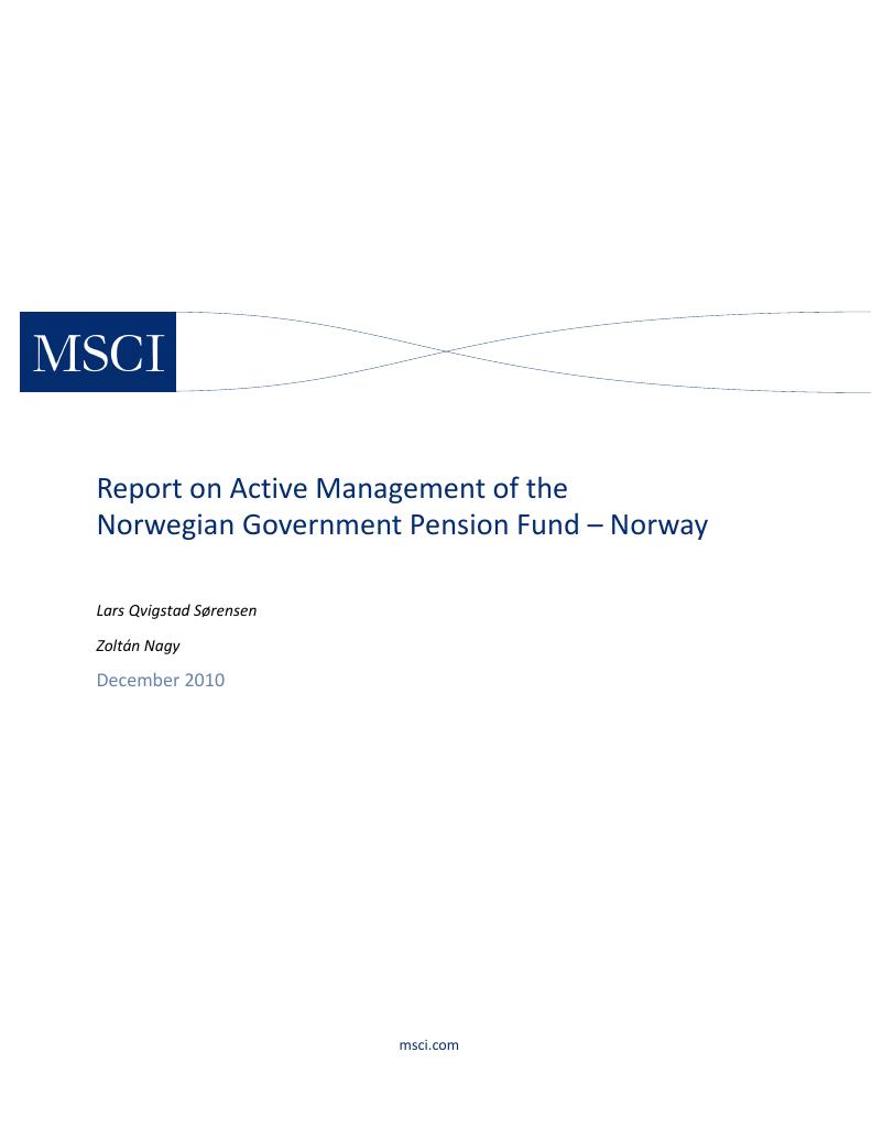 Forsiden av dokumentet Report on Active Management of the Norwegian Government Pension Fund - Norway