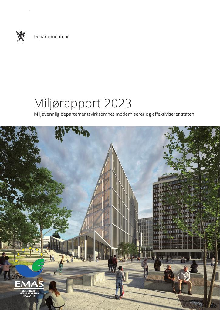 Forsiden av dokumentet Departementsfellesskapets miljørapport for 2023