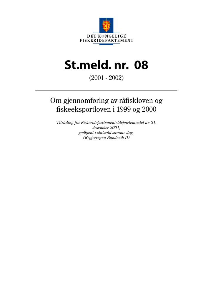 Forsiden av dokumentet St.meld. nr. 8 (2001-2002)