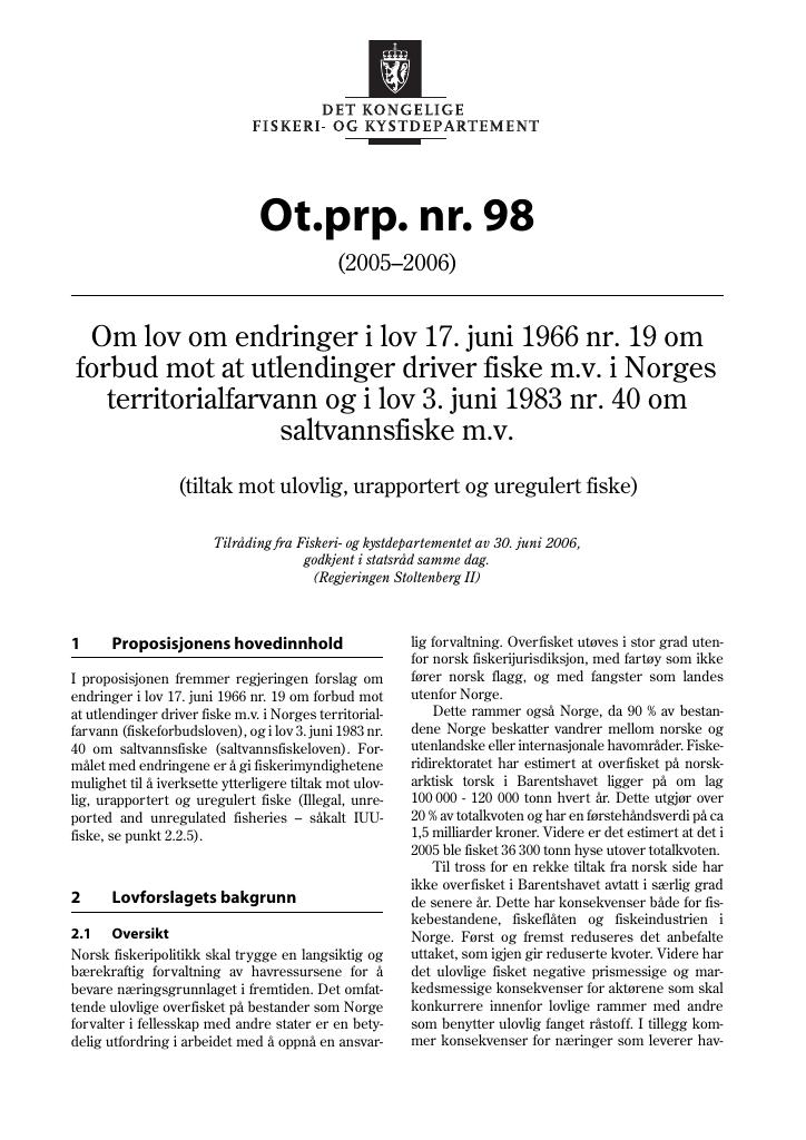 Forsiden av dokumentet Ot.prp. nr. 98 (2005-2006)