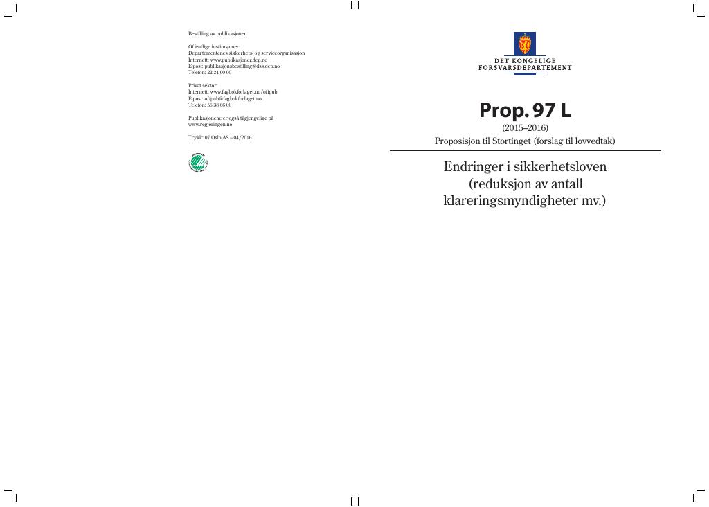 Forsiden av dokumentet Prop. 97 L (2015–2016)