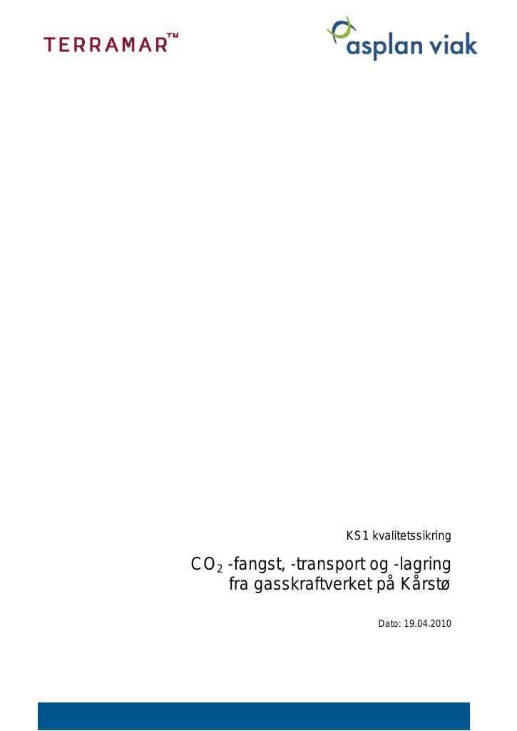 Forsiden av dokumentet CO2-fangst, -transport og -lagring fra gasskraftverket på Kårstø