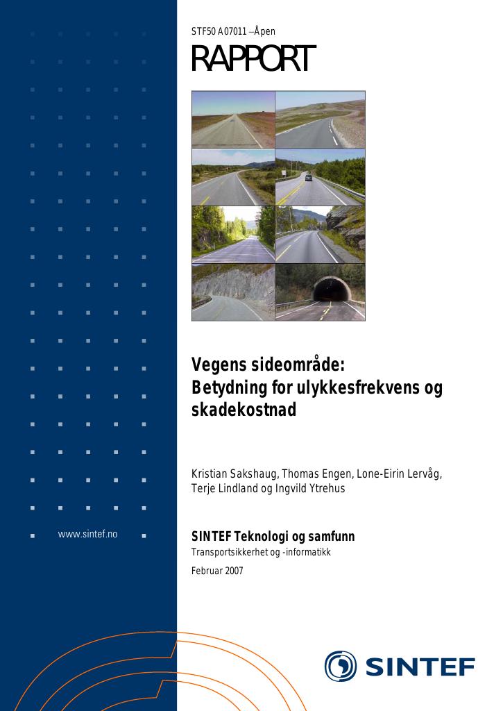 Forsiden av dokumentet Vegens sideområde: Betydning for ulykkesfrekvens og skadekostnad