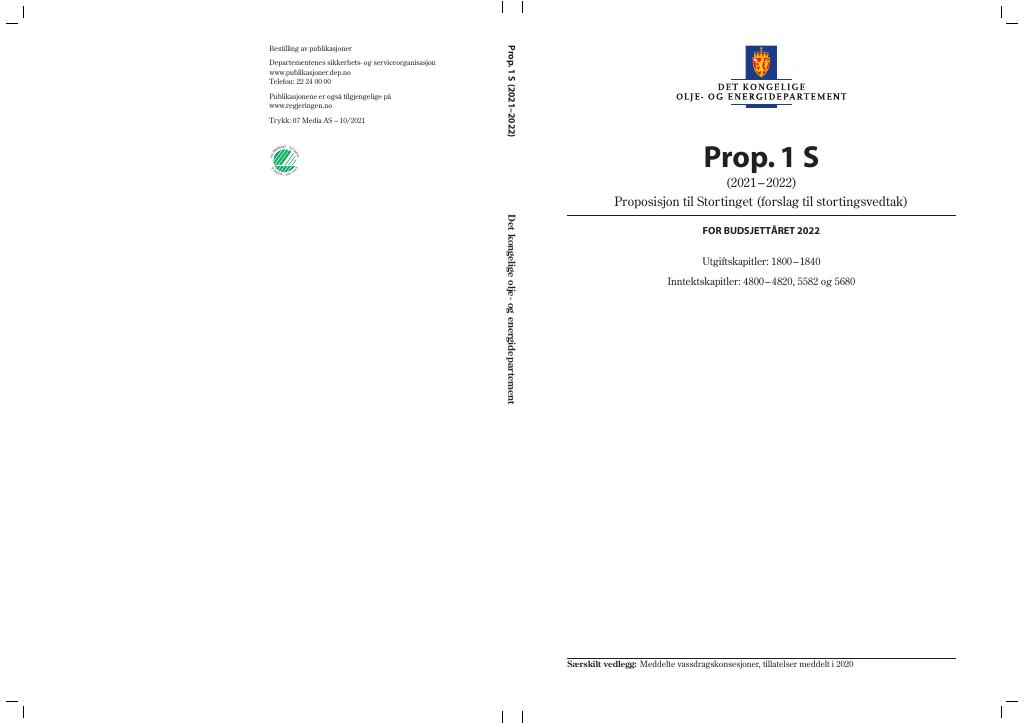 Forsiden av dokumentet Prop. 1 S (2021–2022)