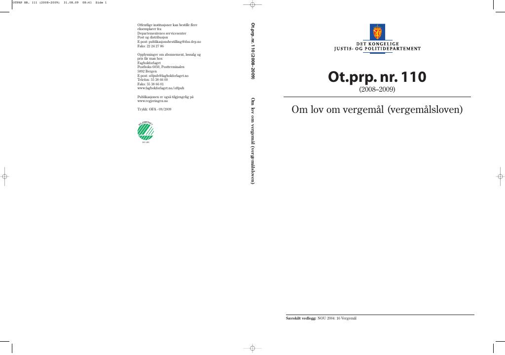 Forsiden av dokumentet Ot.prp. nr. 110 (2008-2009)