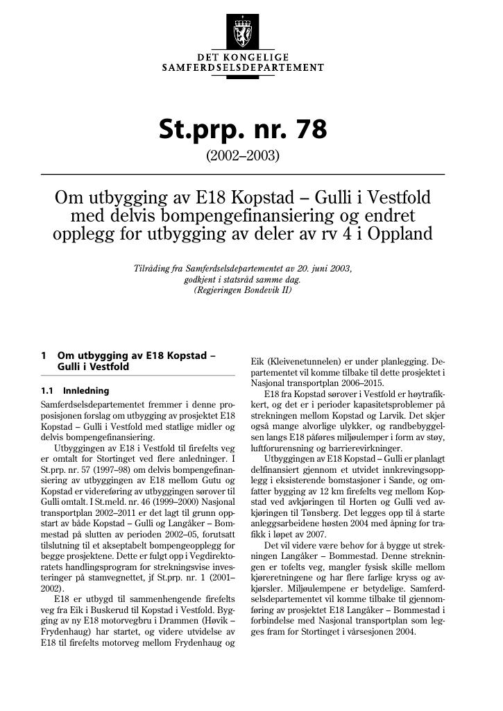 Forsiden av dokumentet St.prp. nr. 78 (2002-2003)