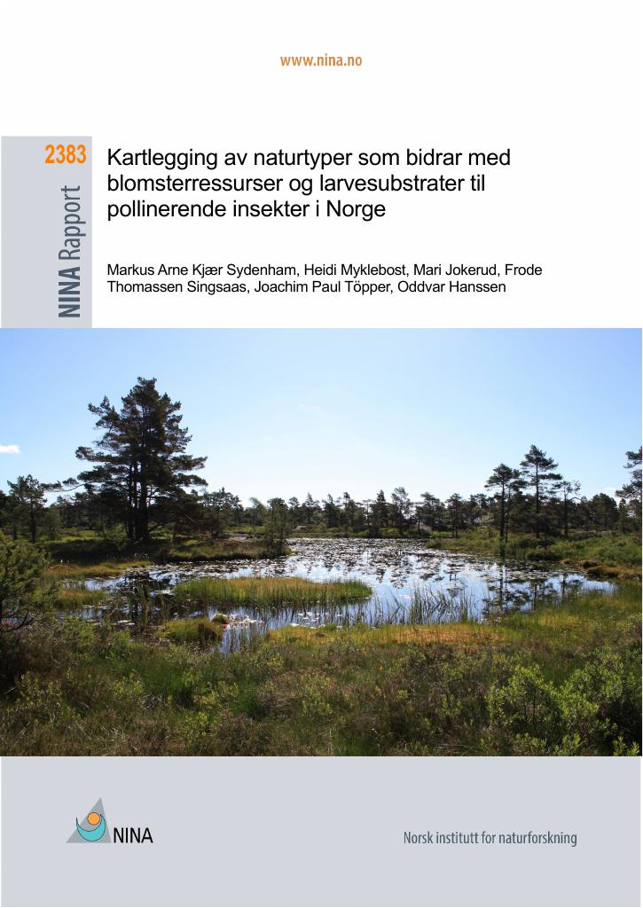 Forsiden av dokumentet Kartlegging av naturtyper som bidrar med blomsterressurser og larvesubstrater til pollinerende insekter i Norge : M-2653