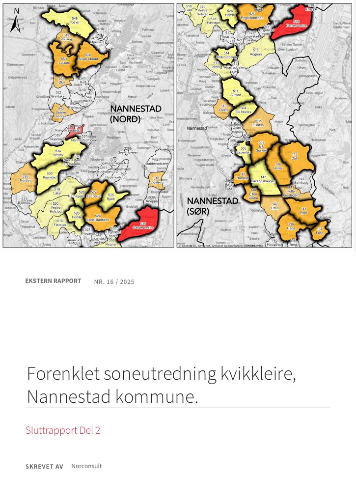 Forsiden av dokumentet Forenklet soneutredning kvikkleire, Nannestad kommune