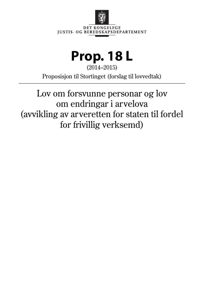 Forsiden av dokumentet Prop. 18 L (2014–2015)