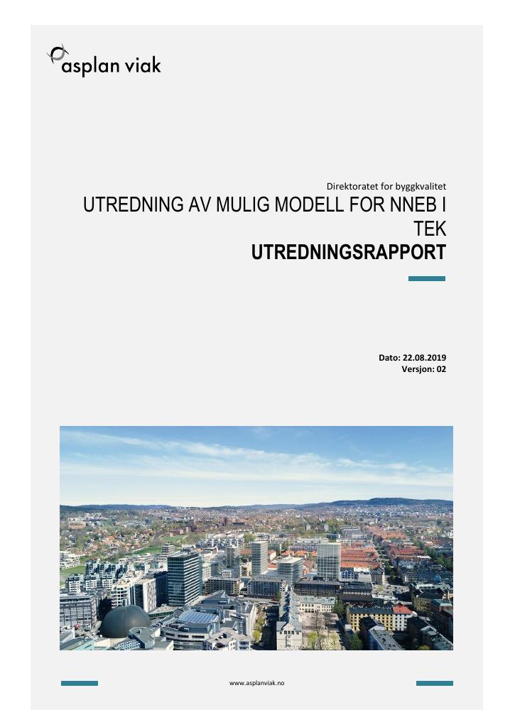 Forsiden av dokumentet Utredning av mulig modell for nNEB i TEK