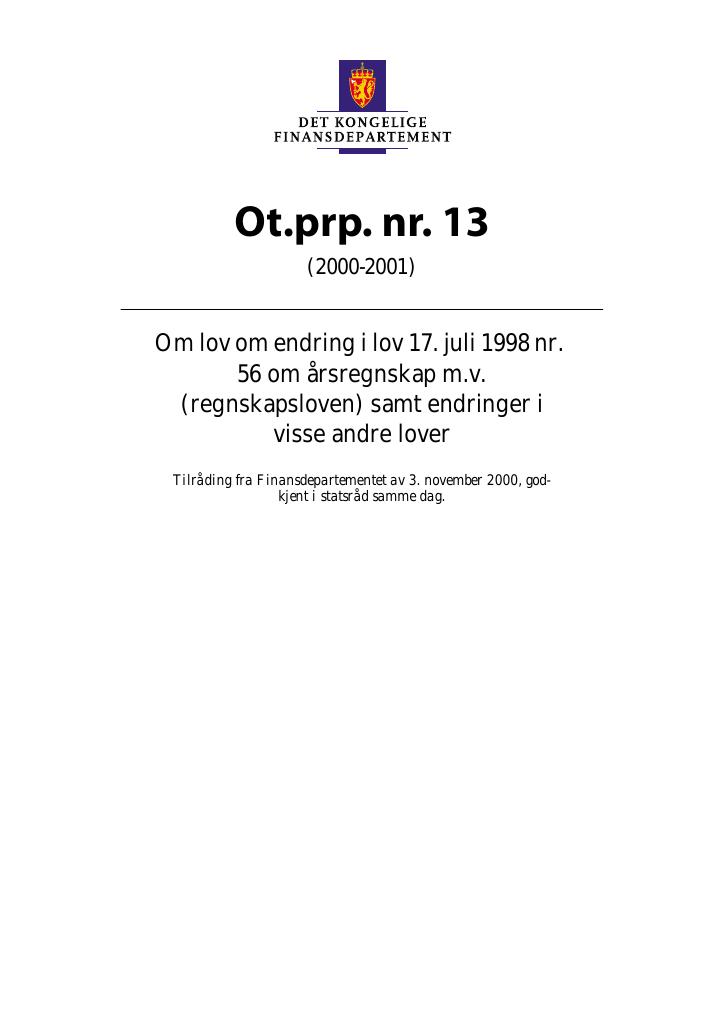 Forsiden av dokumentet Ot.prp. nr. 13 (2000-2001)