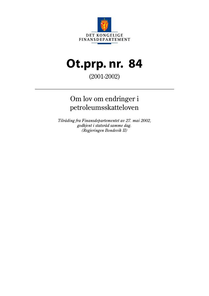 Forsiden av dokumentet Ot.prp. nr. 84 (2001-2002)