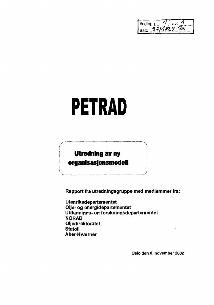 Forsiden av dokumentet PETRAD