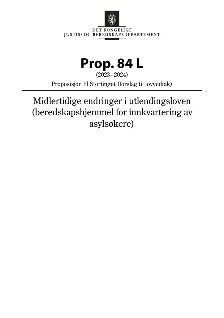 Forsiden av dokumentet Prop. 84 L (2023–2024)