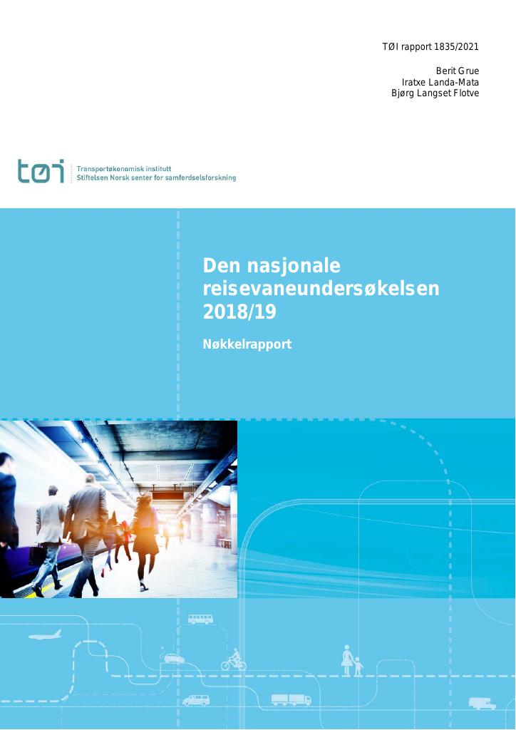 Forsiden av dokumentet Den nasjonale reisevaneundersøkelsen 2018/19 : Nøkkelrapport