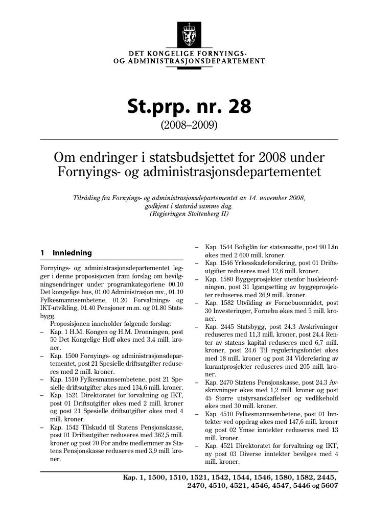 Forsiden av dokumentet St.prp. nr. 28 (2008-2009)