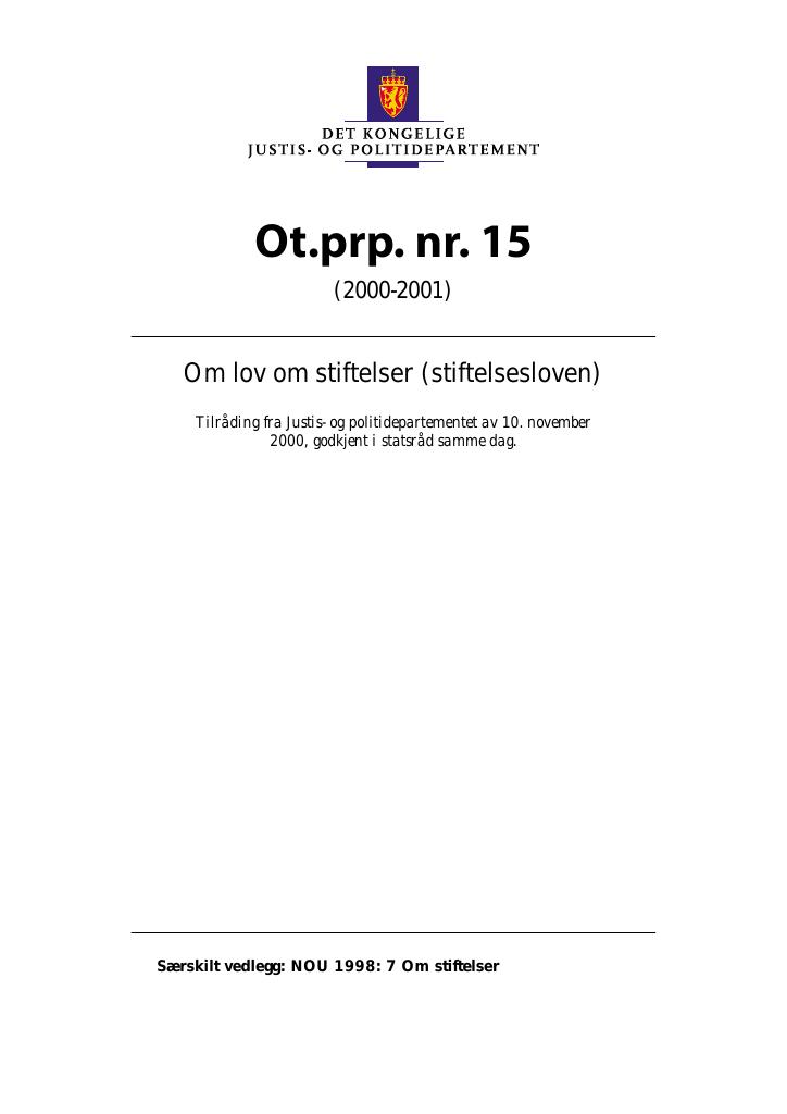 Forsiden av dokumentet Ot.prp. nr. 15 (2000-2001)