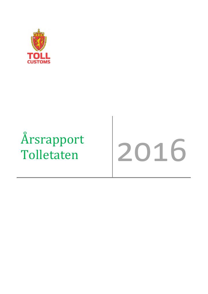 Forsiden av dokumentet Årsrapport Tolletaten 2016