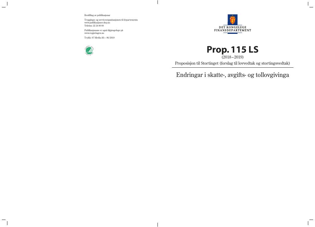 Forsiden av dokumentet Prop. 115 LS (2018–2019)