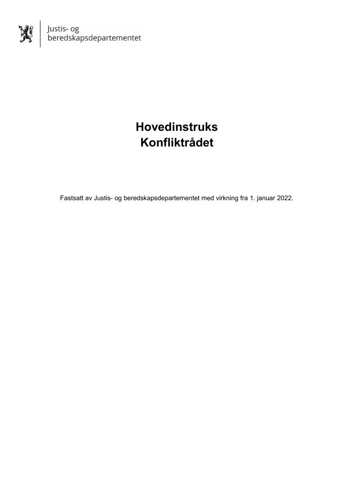 Forsiden av dokumentet Hovedinstruks Konfliktrådet 2022