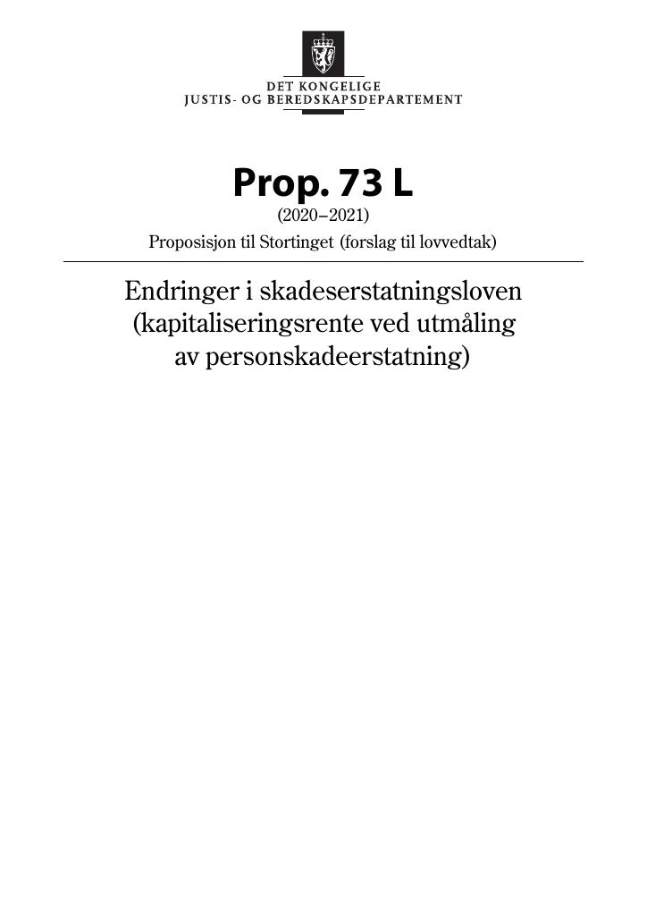 Forsiden av dokumentet Prop. 73 L (2020–2021)