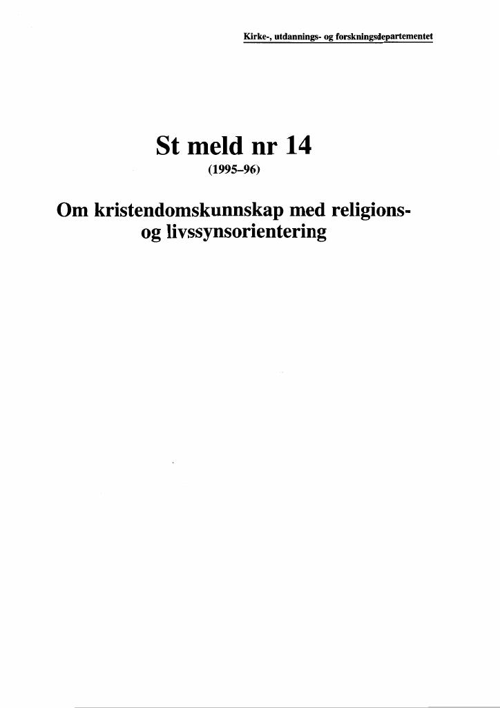 Forsiden av dokumentet Meld. St. 14 (1995–1996)