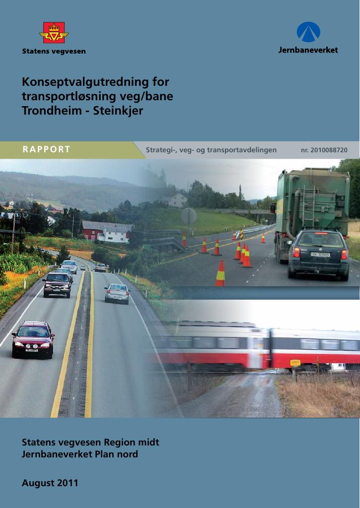 Forsiden av dokumentet KVU - Konseptvalgutredning for transportløsning veg/bane Trondheim - Steinkjer