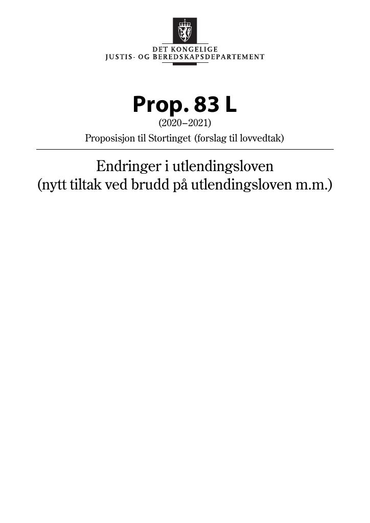 Forsiden av dokumentet Prop. 83 L (2020–2021)