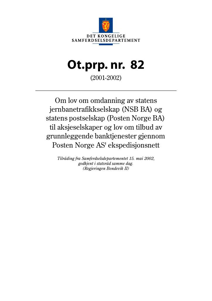 Forsiden av dokumentet Ot.prp. nr. 82 (2001-2002)