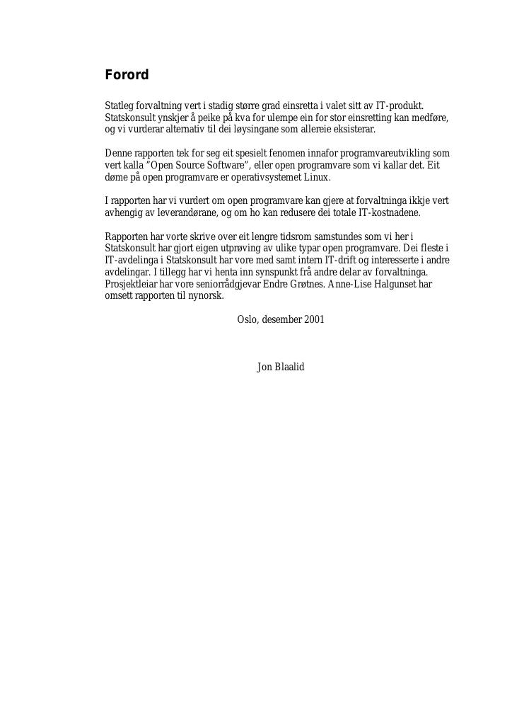 Forsiden av dokumentet nyn Open programvare