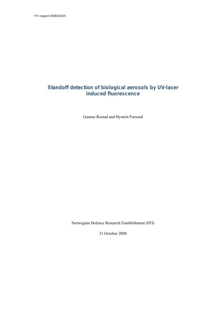 Forsiden av dokumentet Standoff detection of biological aerosols by UV-laser induced fluorescence