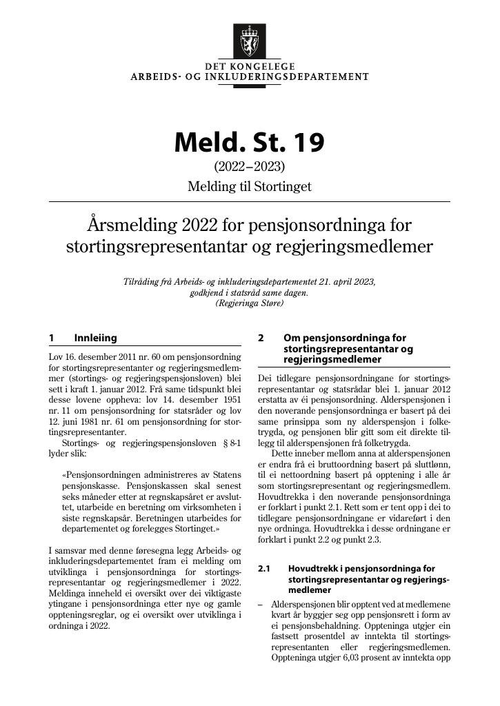 Forsiden av dokumentet Meld. St. 19 (2022–2023)