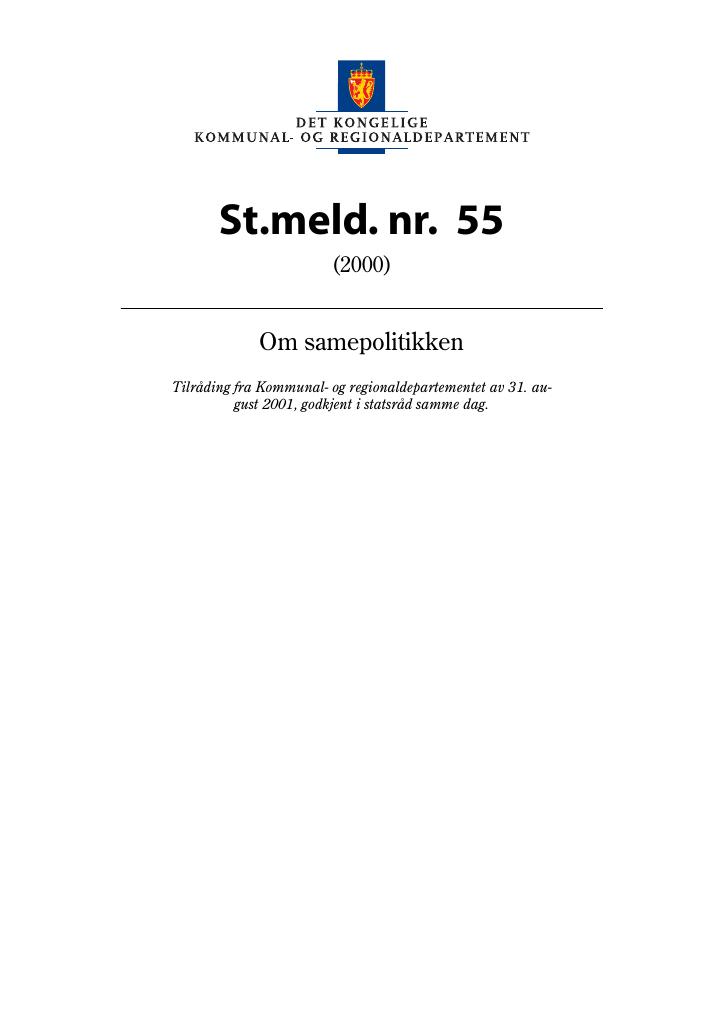 Forsiden av dokumentet St.meld. nr. 55 (2000-2001)