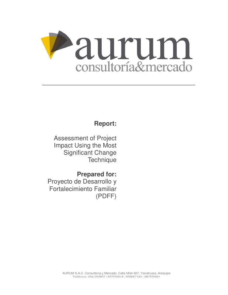 Forsiden av dokumentet Assessment of Project Impact Using the Most Significant Change Technique” – Family Development and Strengthening Project