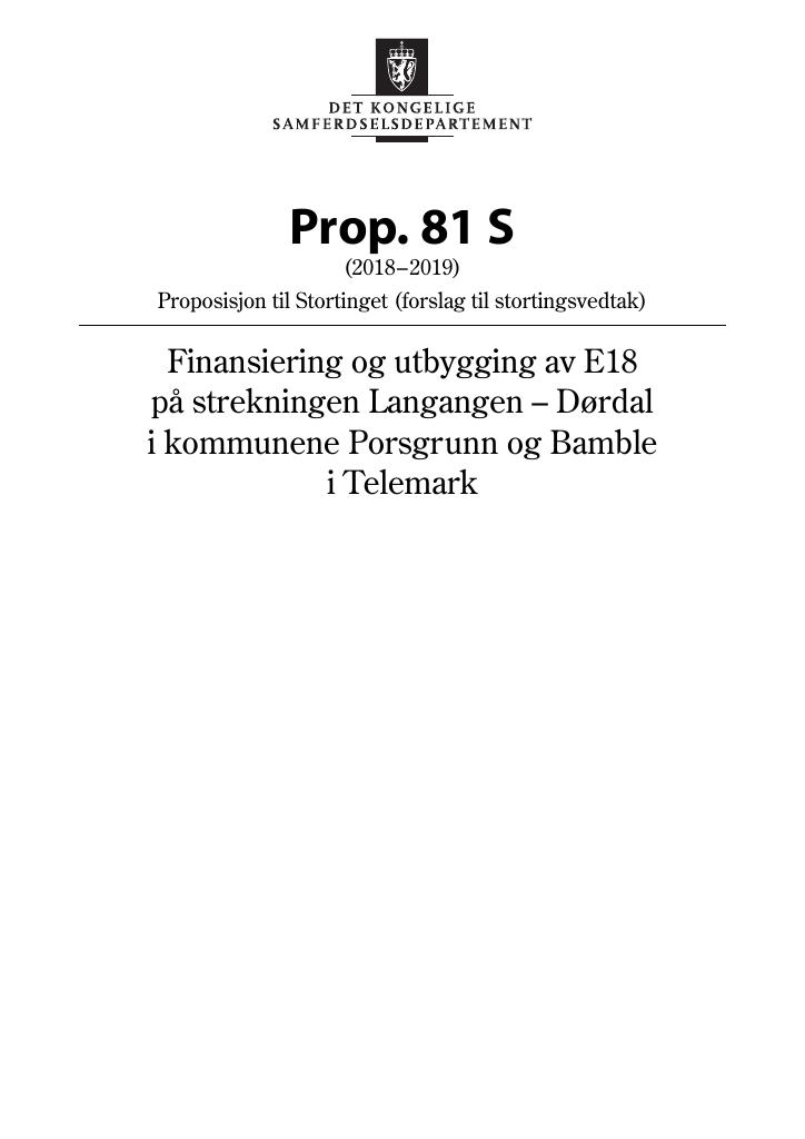 Forsiden av dokumentet Prop. 81 S (2018–2019)