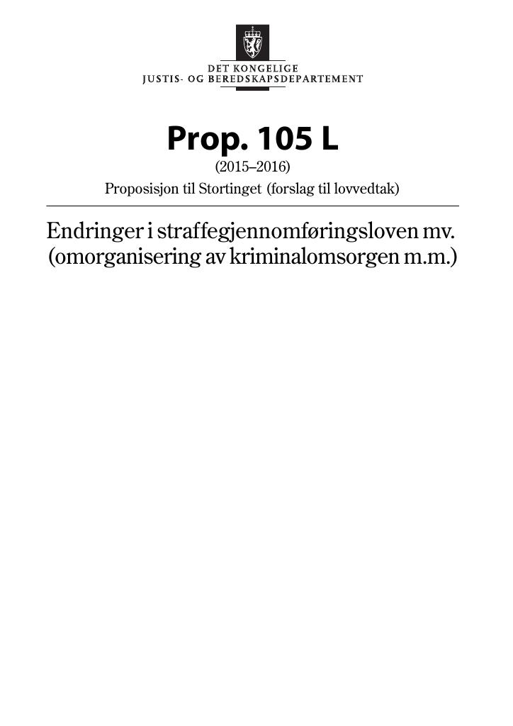 Forsiden av dokumentet Prop. 105 L (2015–2016)