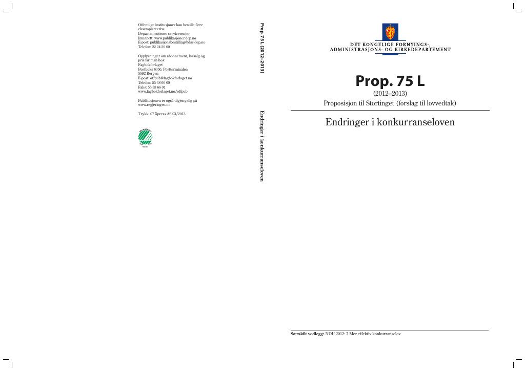 Forsiden av dokumentet Prop. 75 L (2012–2013)
