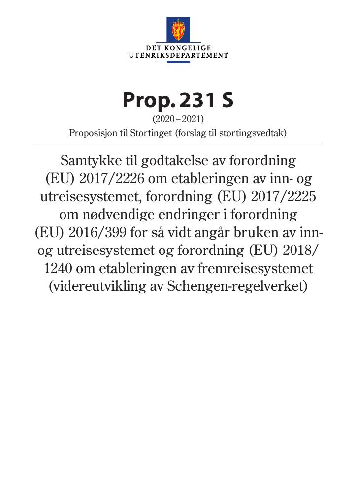 Forsiden av dokumentet Prop. 231 S (2020–2021)