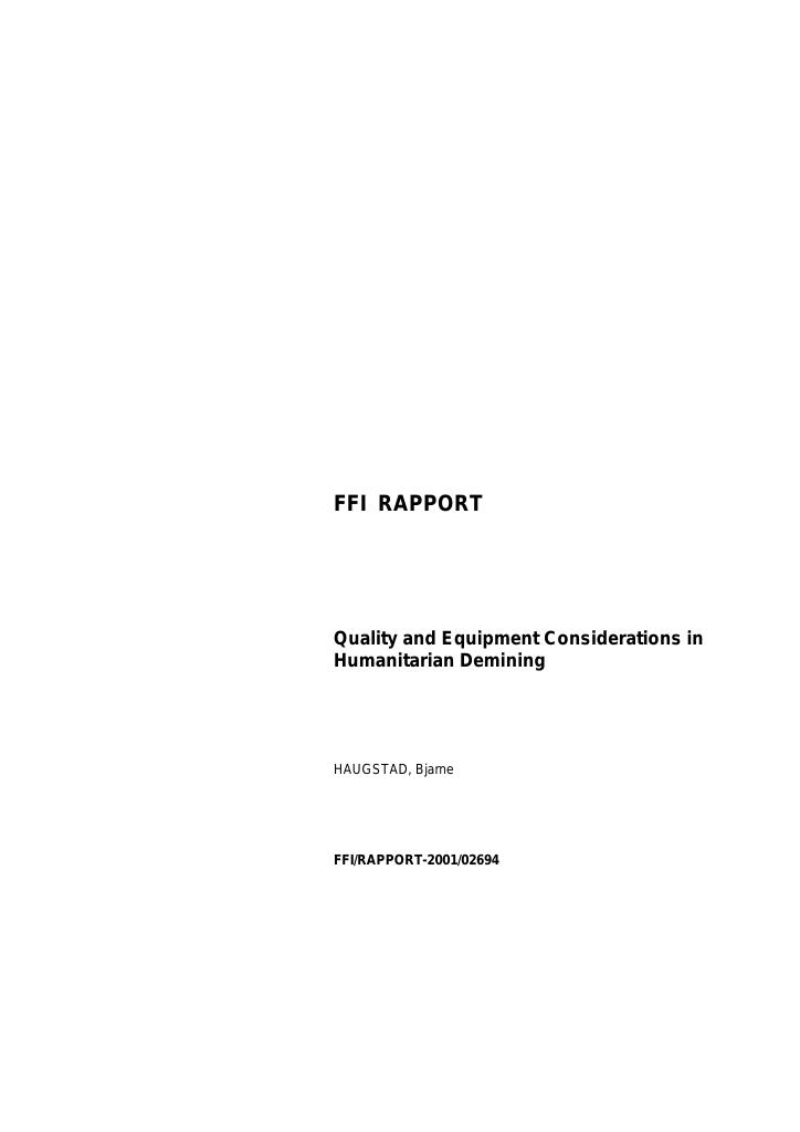 Forsiden av dokumentet Quality and equipment considerations in humanitarian demining