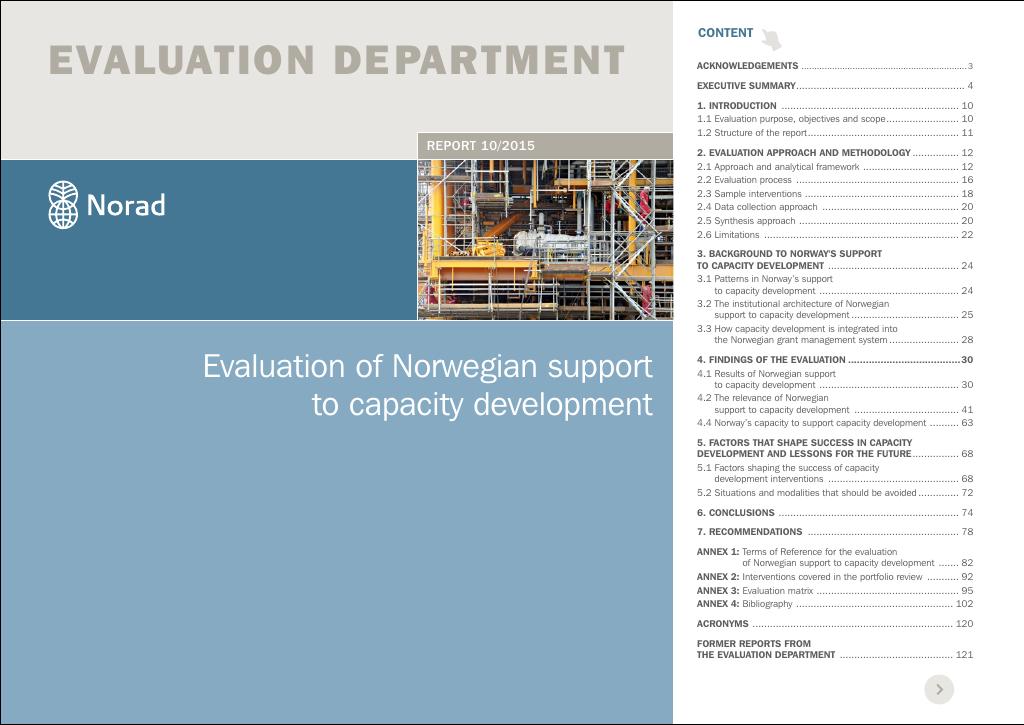 Forsiden av dokumentet Evaluation of Norwegian support to capacity development 