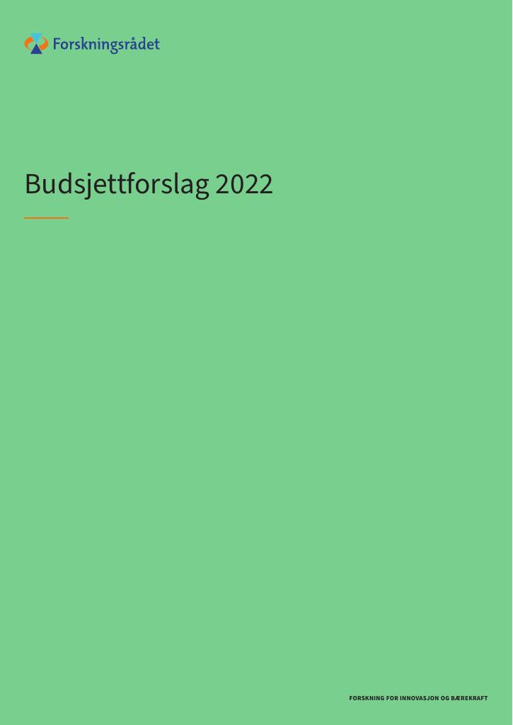 Forsiden av dokumentet Forskningsrådets budsjettforslag 2022