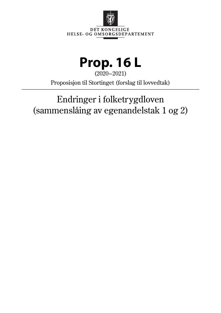 Forsiden av dokumentet Prop. 16 L (2020–2021)