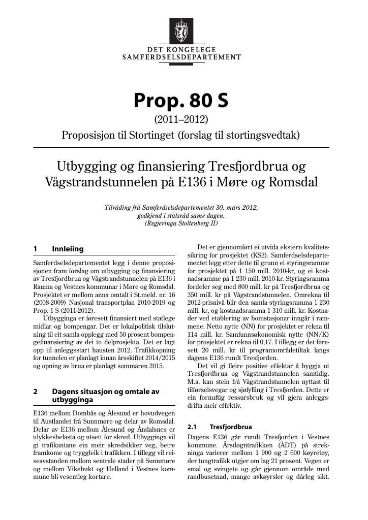 Forsiden av dokumentet Prop. 80 S (2011–2012)
