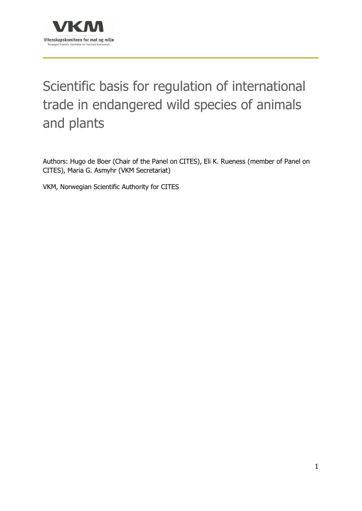 Forsiden av dokumentet Scientific basis for regulation of international trade in endangered wild species of animals and plants