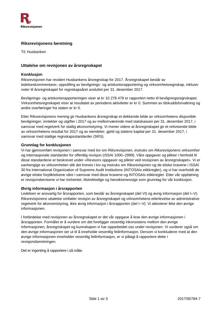 Forsiden av dokumentet Revisjonsberetning (PDF)