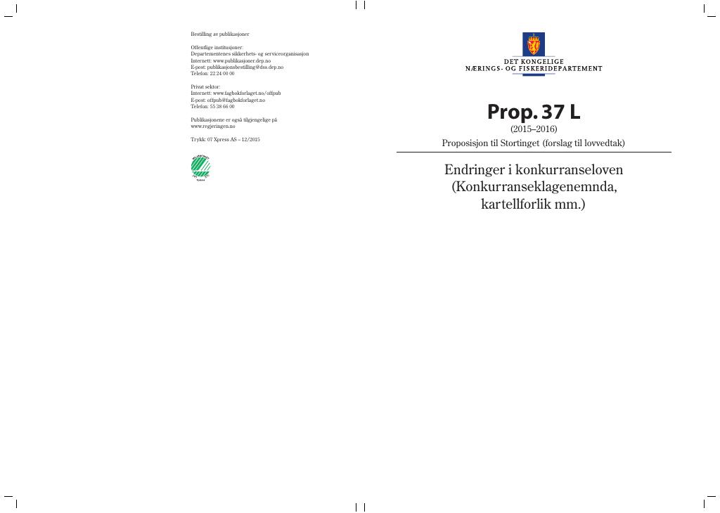 Forsiden av dokumentet Prop. 37 L (2015–2016)