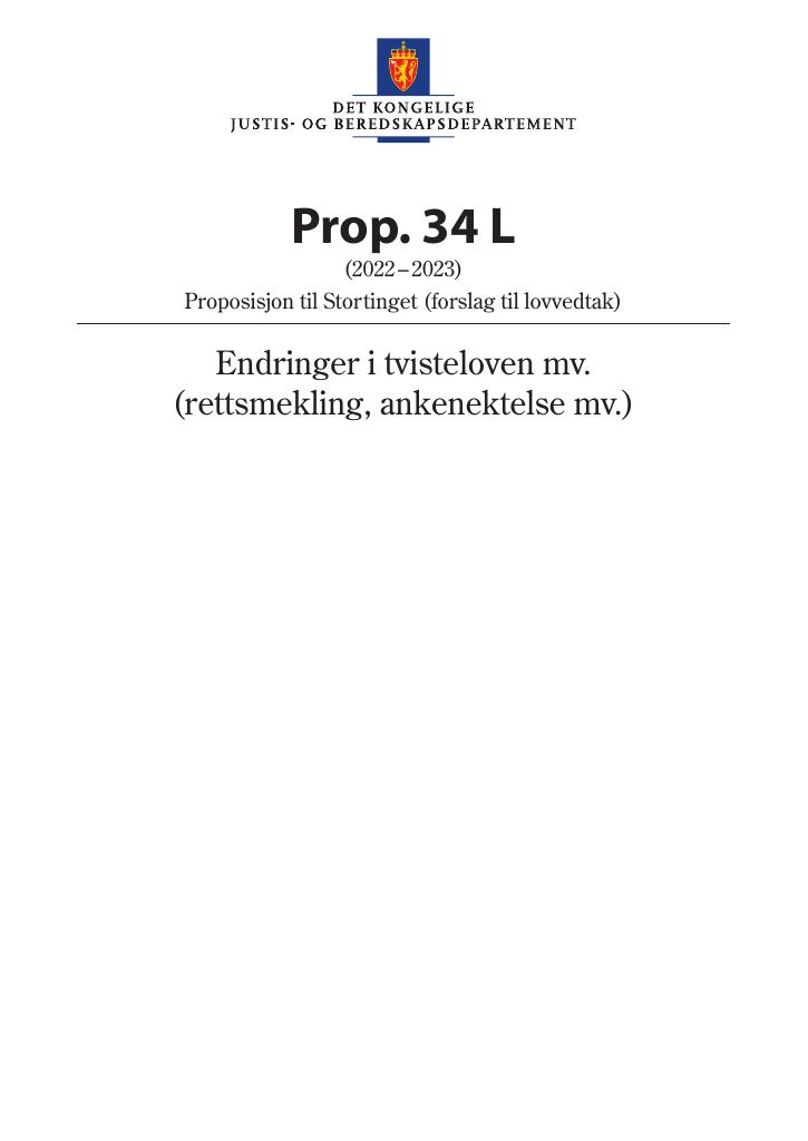 Forsiden av dokumentet Prop. 34 L (2022–2023)