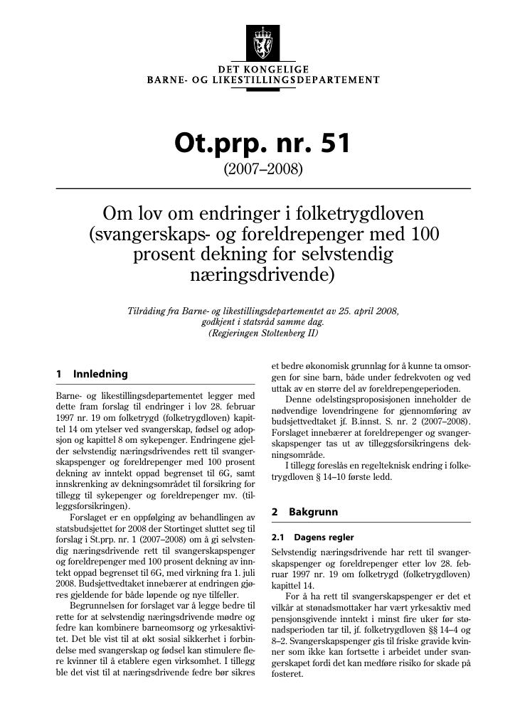 Forsiden av dokumentet Ot.prp. nr. 51 (2007-2008)